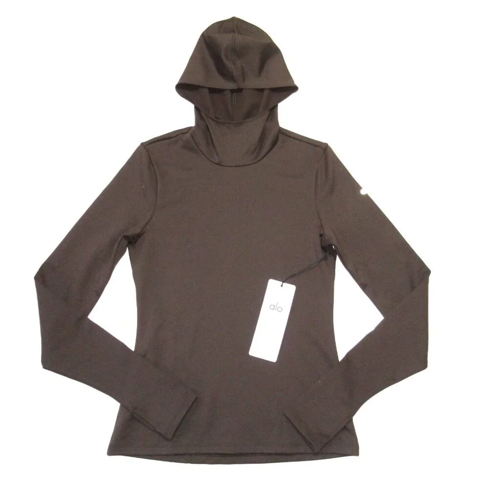 NWT Alo Airlift Winter Warm Hooded Runner in Espresso Brown Top S